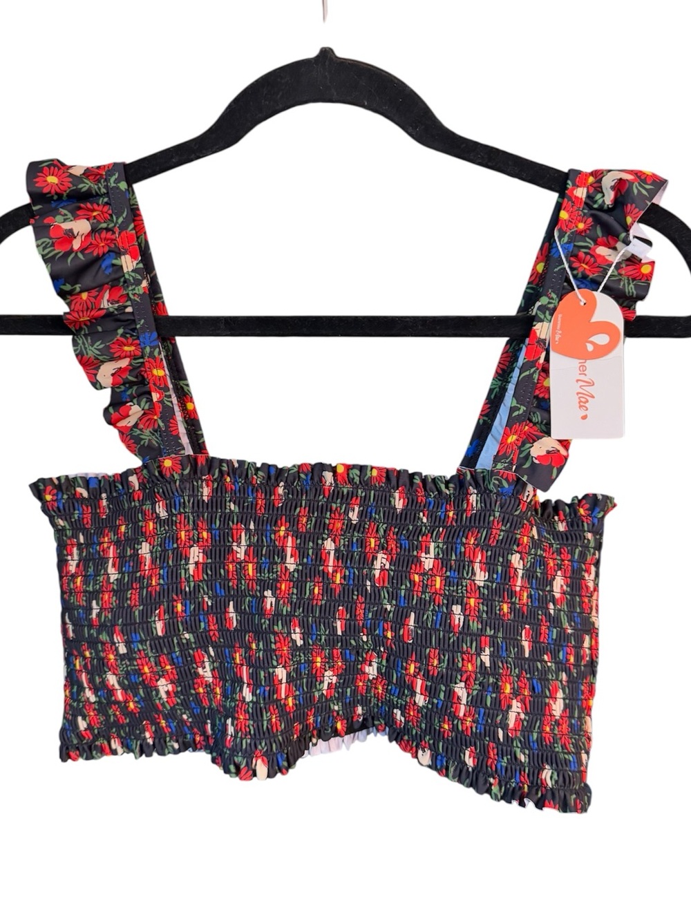 Summer Mae Floral Print Smocked Tank Top Bikini Top, size XL NWT
